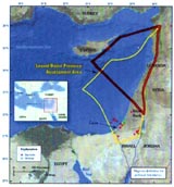 خريطة تبين التلاعب الاسرائيلي بالحدود المائية اللبنانية