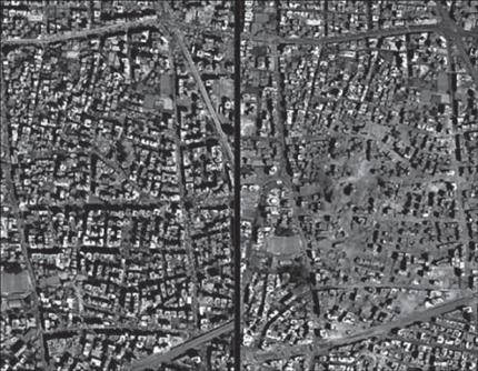 مركز الأمانة العامة لـ«حزب الله» قبل قصفه وبعده تبعاً لخريطة جوية اسرائيلية (من الدراسة)