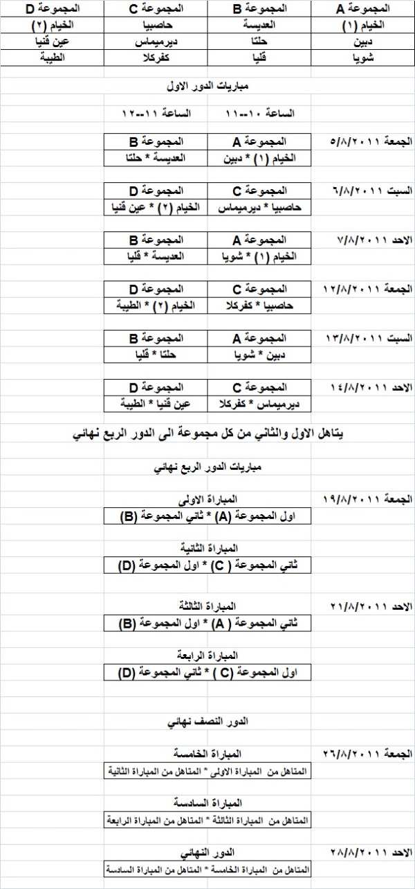جدول الانشطة الرياضية