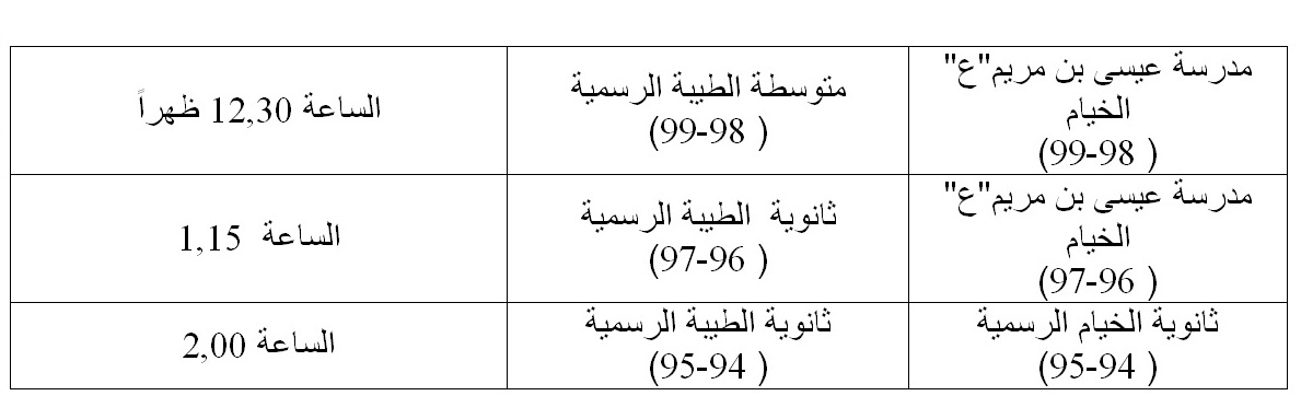 برنامج المباريات النهائية لبطولة الألعاب الرياضية المدرسية في قضاء مرجعيون في كرة القدم