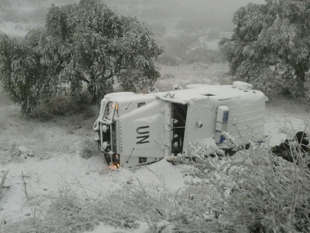 آلية لليونيفيل تعرضت لحادث سير في عديسة جراء سوء الأحوال الجوية وأدت إلى جرح ثلاثة عناصر اندونيسية