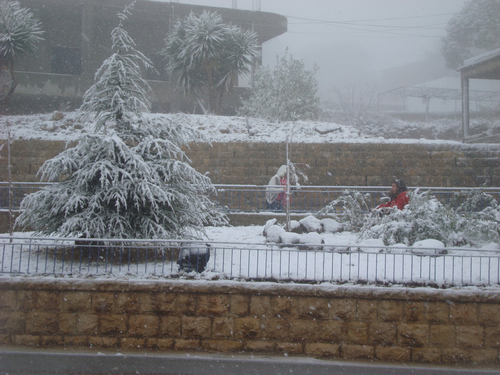 التقاط الصور التذكارية خلال تساقط الثلوج في مرجعيون