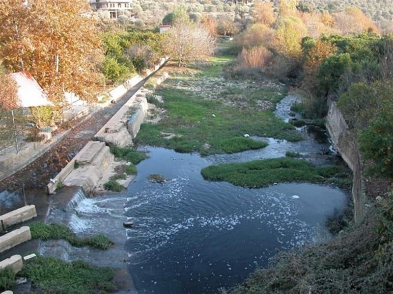 غدير من المياة الآسنة في مجرى الحاصباني (طارق ابو حمدان)