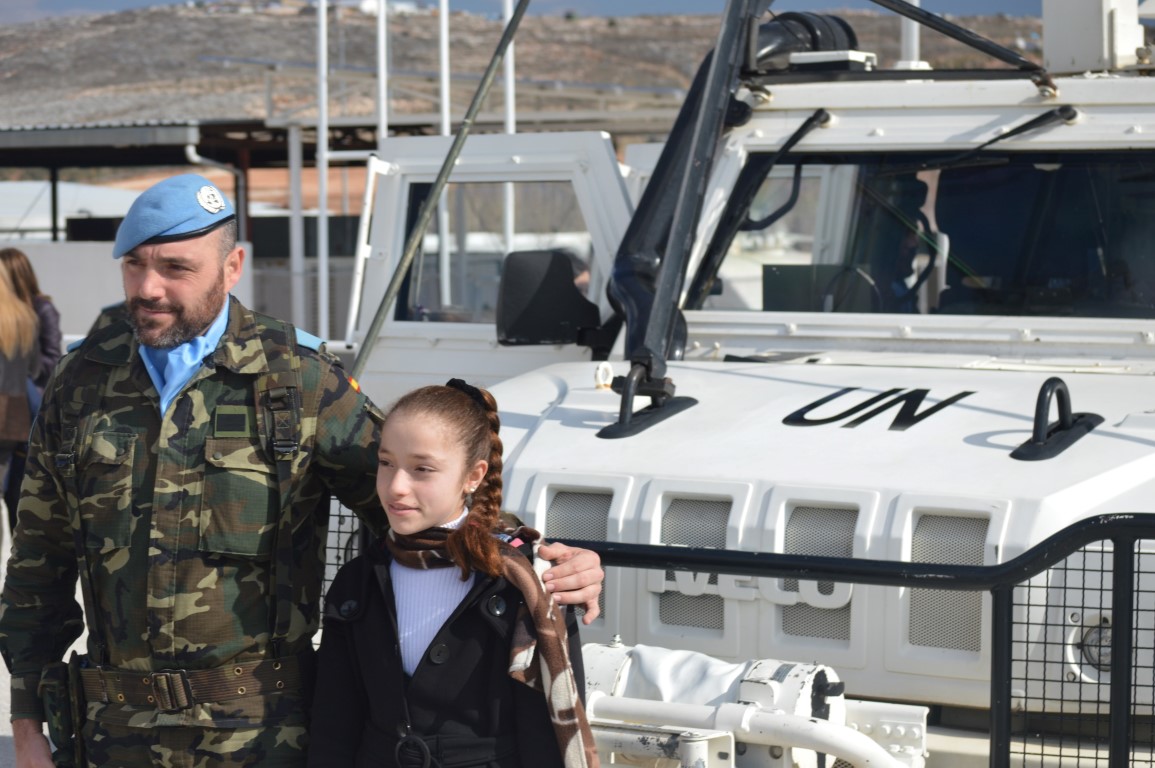 Spanish sargeant  with student during visit