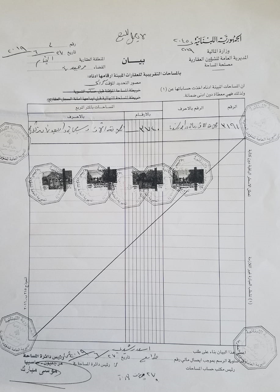 بيان مساحة بالعقار